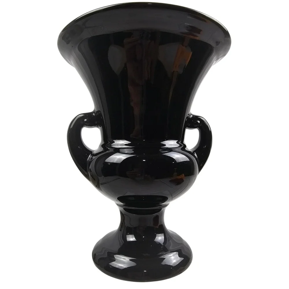 Haeger Potteries Black Gloss Ceramic Urn Vase Double Handle 744-05 Vintage 1999